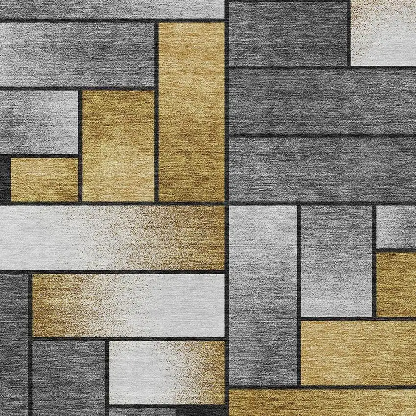 Black And Khaki Geometric Washable Indoor Outdoor Area Rug Photo 3