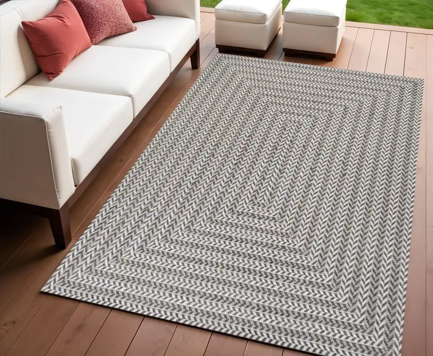 Black And Light Gray Striped Indoor Outdoor Area Rug Photo 1