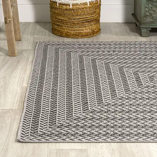 Black And Light Gray Striped Indoor Outdoor Area Rug Photo 6