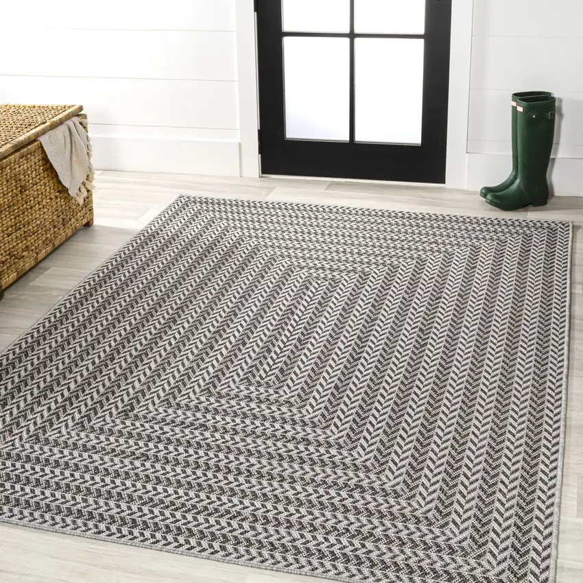 Black And Light Gray Striped Indoor Outdoor Area Rug Photo 5