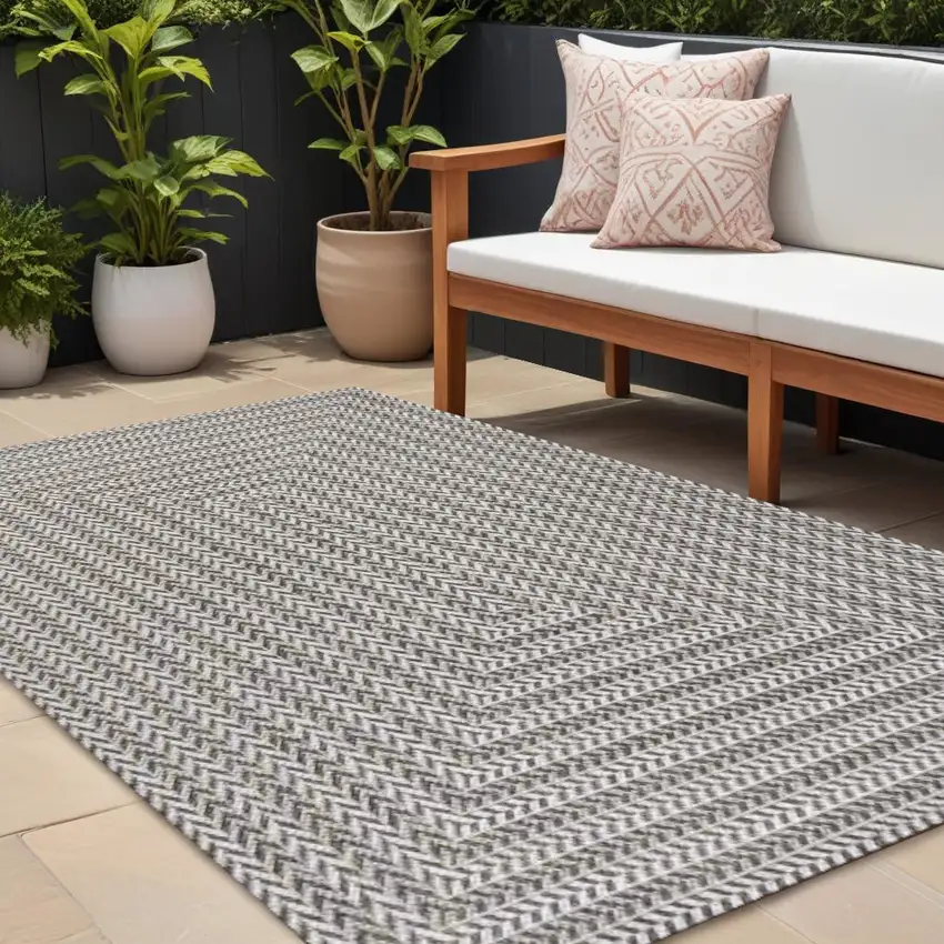 Black And Light Gray Striped Indoor Outdoor Area Rug Photo 1