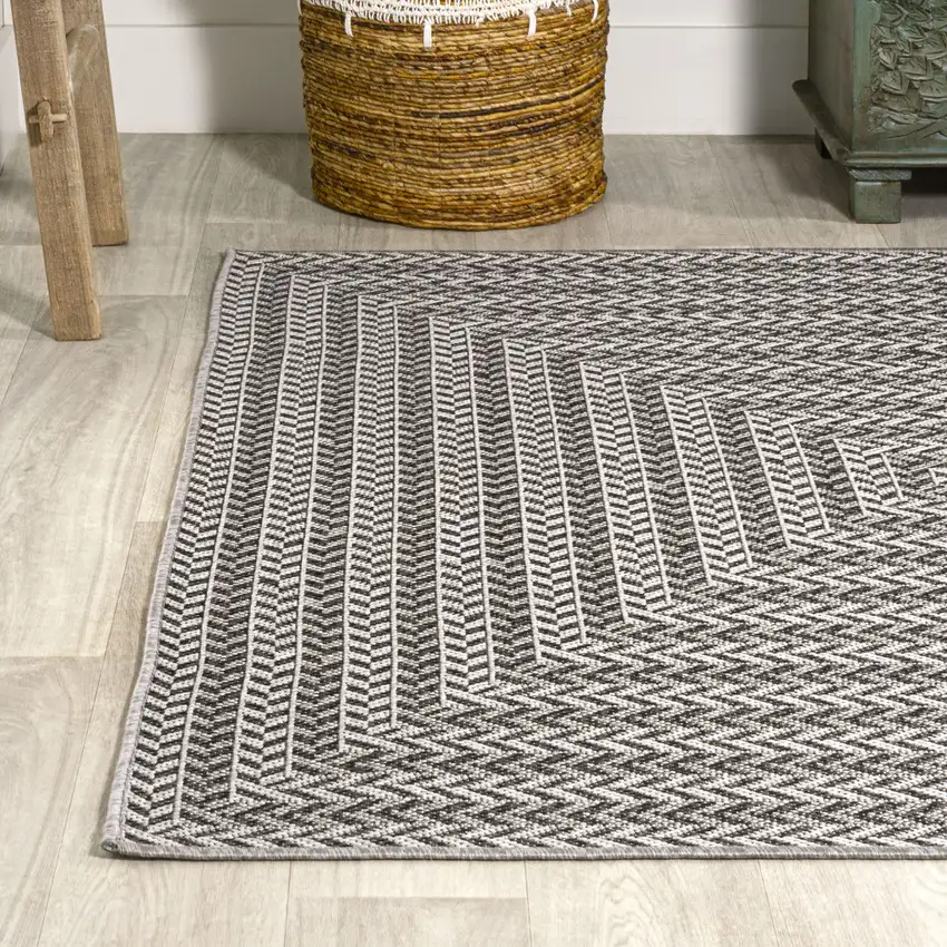 Black And Light Gray Striped Indoor Outdoor Area Rug Photo 6