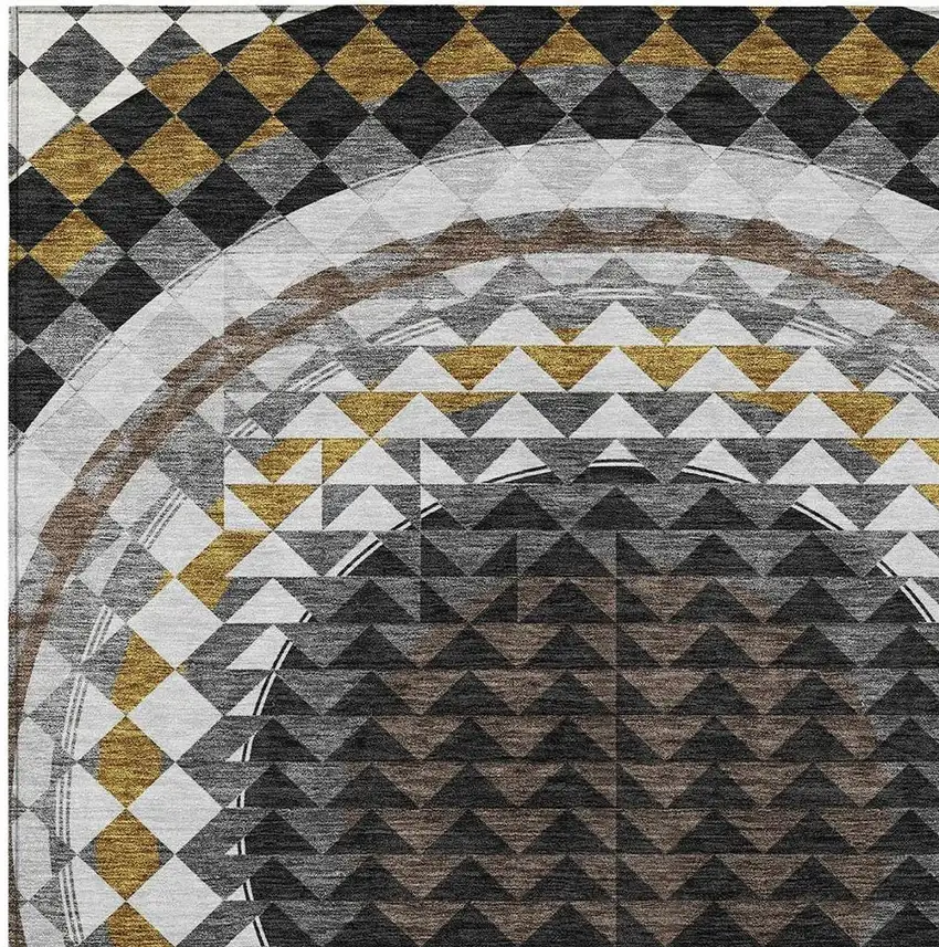 Black And Linen Geometric Washable Indoor Outdoor Area Rug Photo 3