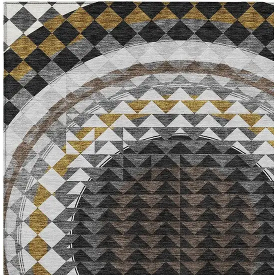 Black And Linen Geometric Washable Indoor Outdoor Area Rug Photo 3