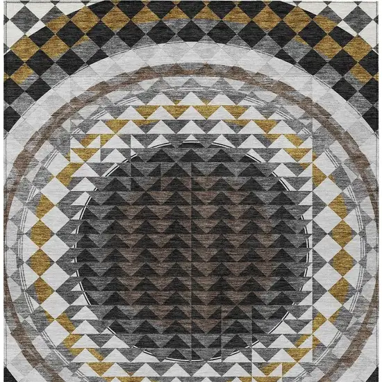 Black And Linen Geometric Washable Indoor Outdoor Area Rug Photo 6