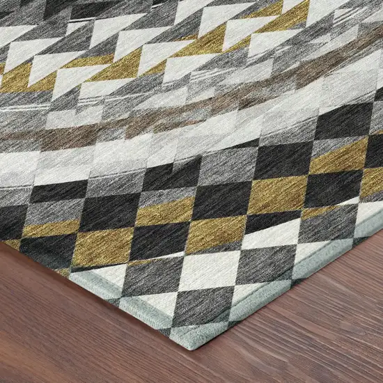 Black And Linen Geometric Washable Indoor Outdoor Area Rug Photo 7
