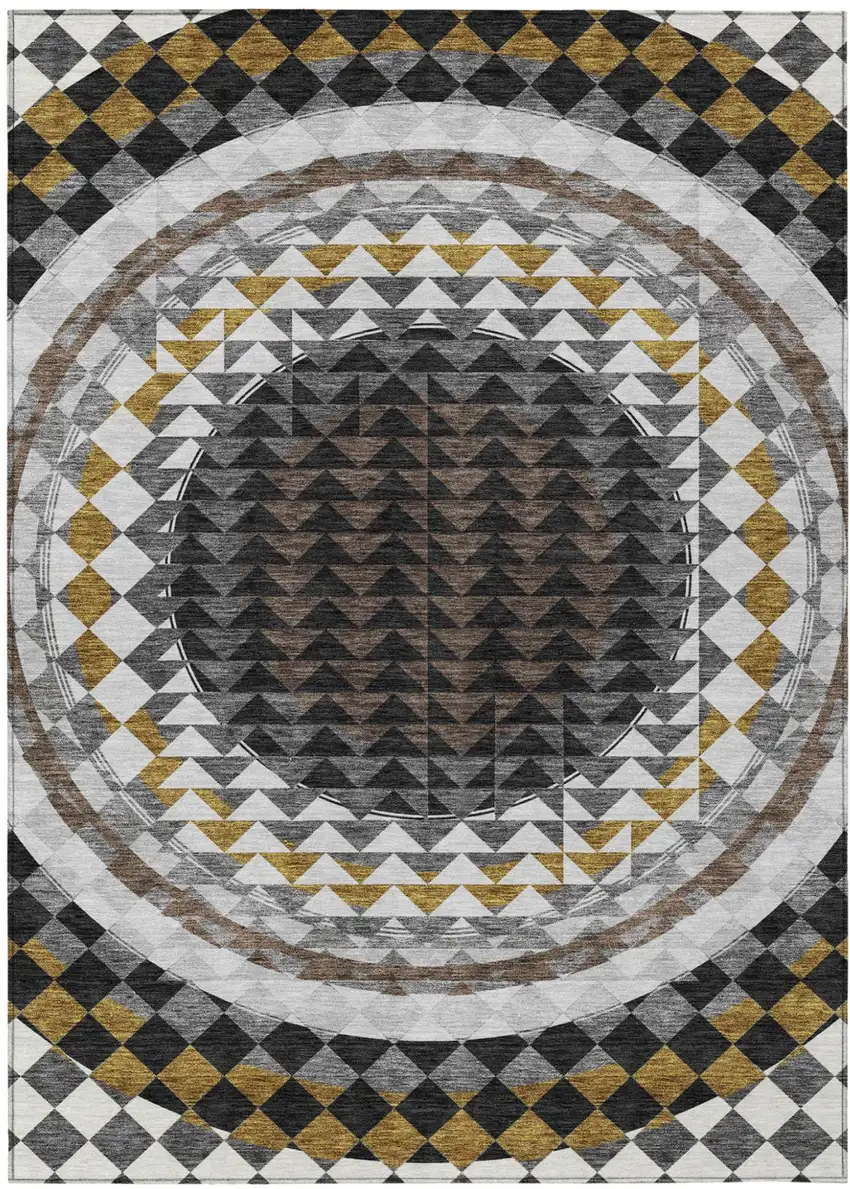 Black And Linen Geometric Washable Indoor Outdoor Area Rug Photo 2