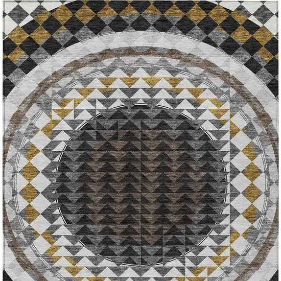 Black And Linen Geometric Washable Indoor Outdoor Area Rug Photo 4