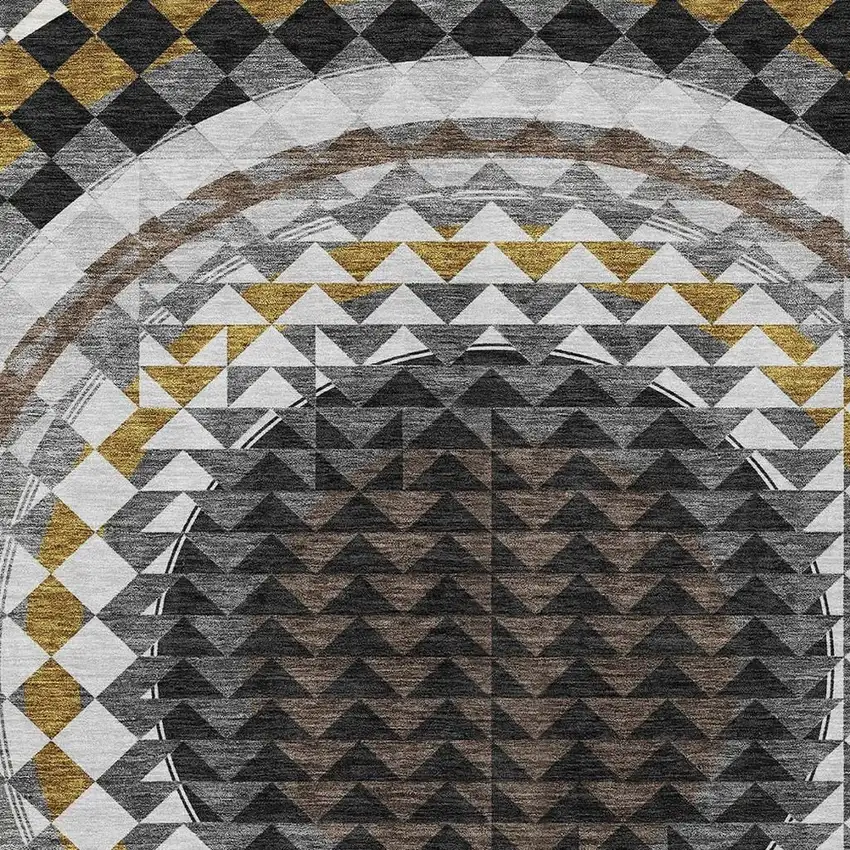 Black And Linen Geometric Washable Indoor Outdoor Area Rug Photo 5