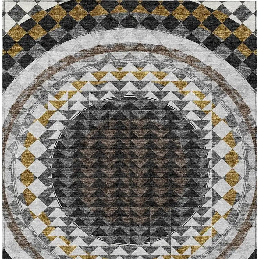 Black And Linen Geometric Washable Indoor Outdoor Area Rug Photo 4