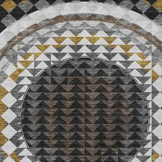 Black And Linen Geometric Washable Indoor Outdoor Area Rug Photo 3