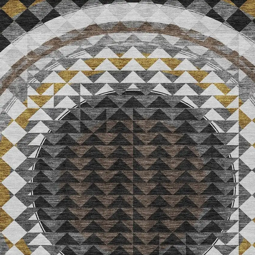 Black And Linen Geometric Washable Indoor Outdoor Area Rug Photo 3