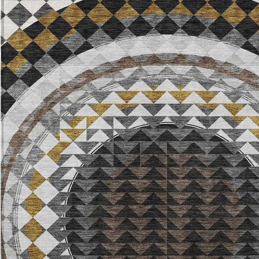 Black And Linen Geometric Washable Indoor Outdoor Area Rug Photo 5