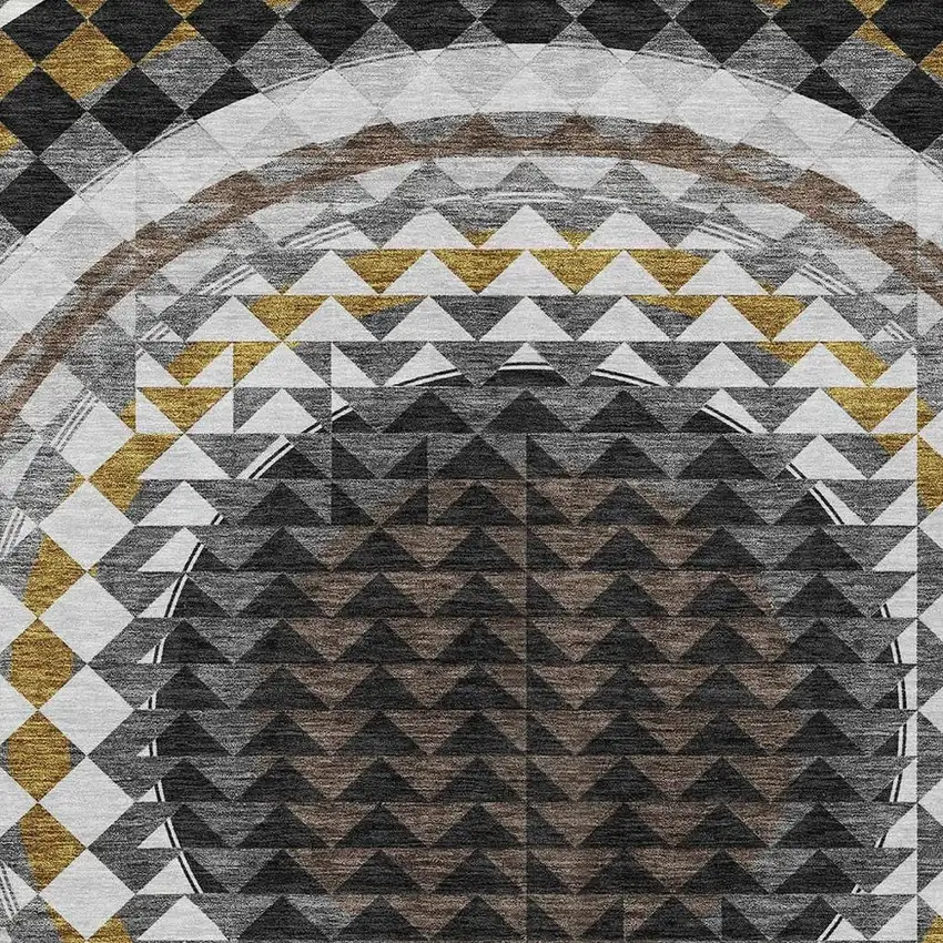 Black And Linen Geometric Washable Indoor Outdoor Area Rug Photo 5