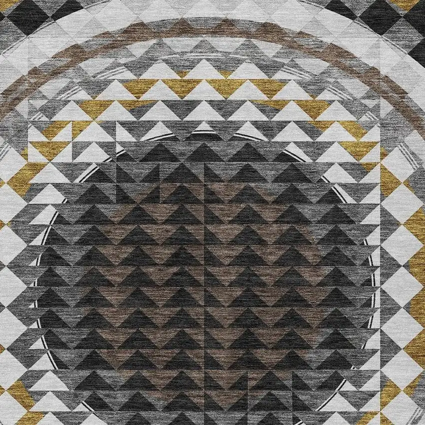 Black And Linen Geometric Washable Indoor Outdoor Area Rug Photo 3