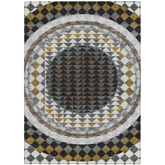 Black And Linen Geometric Washable Indoor Outdoor Area Rug Photo 4