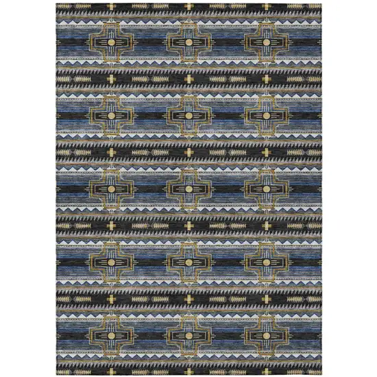 Black And Mauve Tribal Washable Indoor Outdoor Area Rug Photo 2