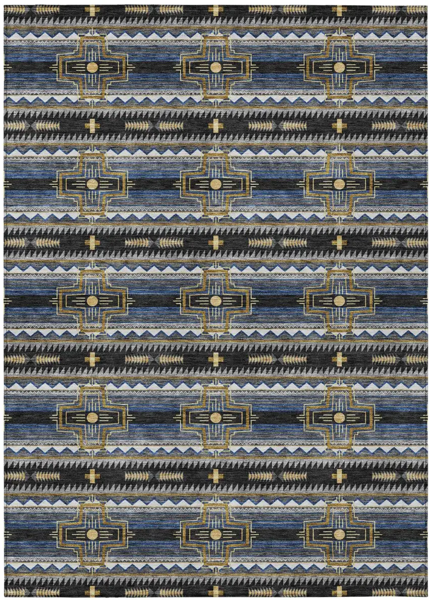 Black And Mauve Tribal Washable Indoor Outdoor Area Rug Photo 2
