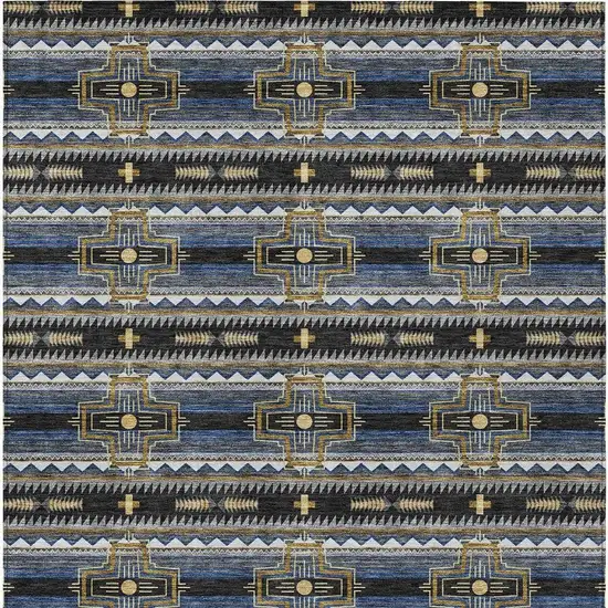 Black And Mauve Tribal Washable Indoor Outdoor Area Rug Photo 6