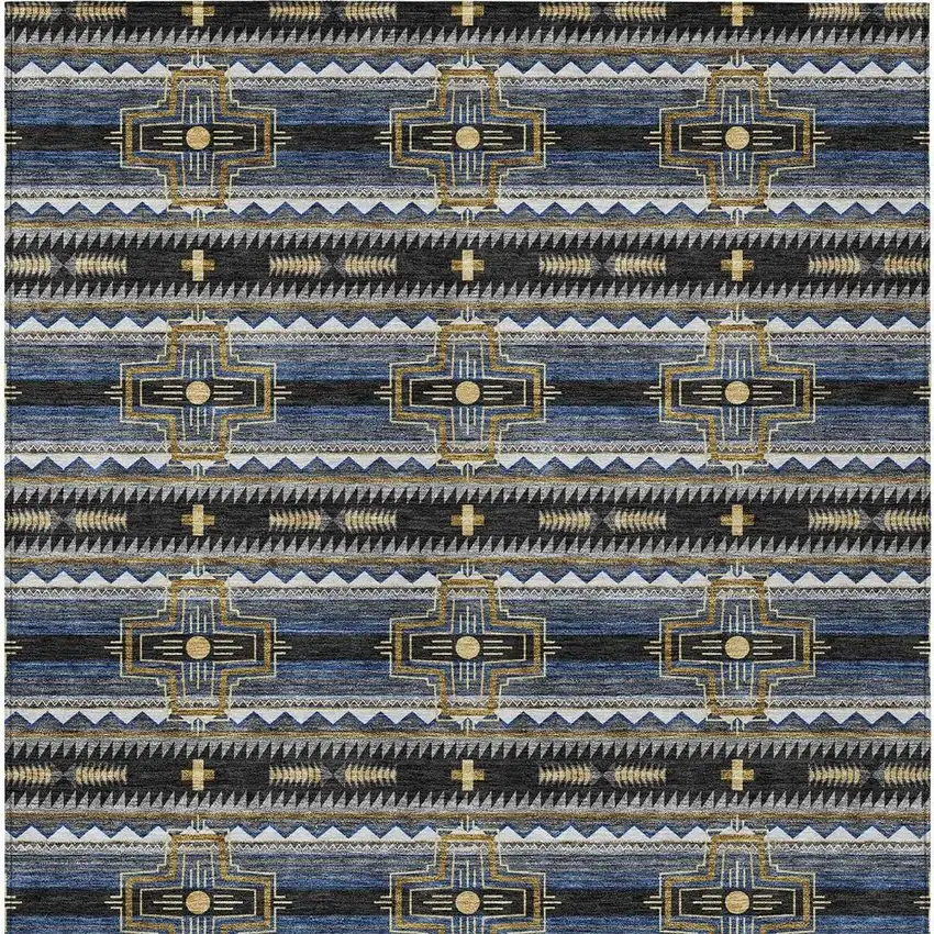 Black And Mauve Tribal Washable Indoor Outdoor Area Rug Photo 6