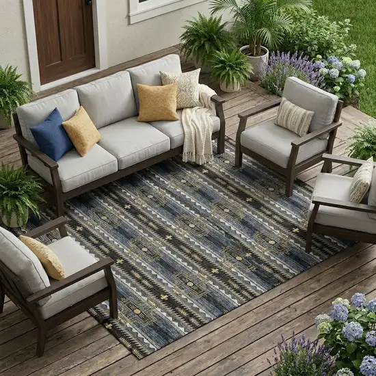 Black And Mauve Tribal Washable Indoor Outdoor Area Rug Photo 1