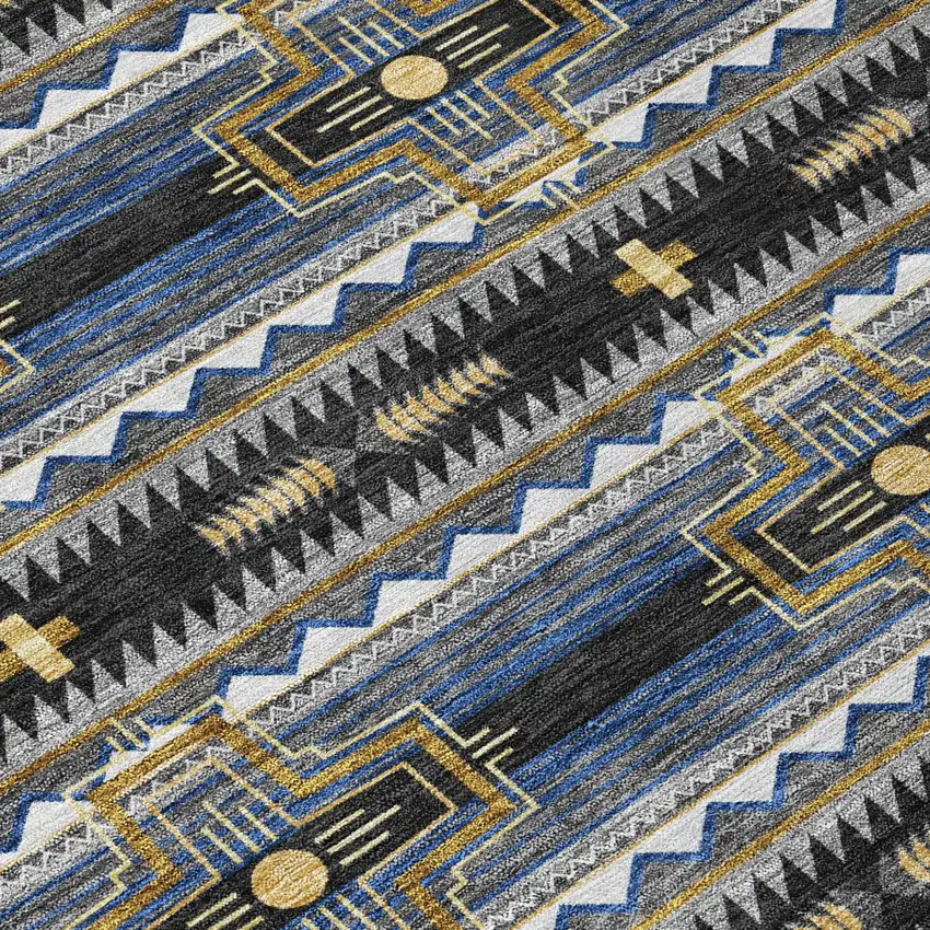 Black And Mauve Tribal Washable Indoor Outdoor Area Rug Photo 8