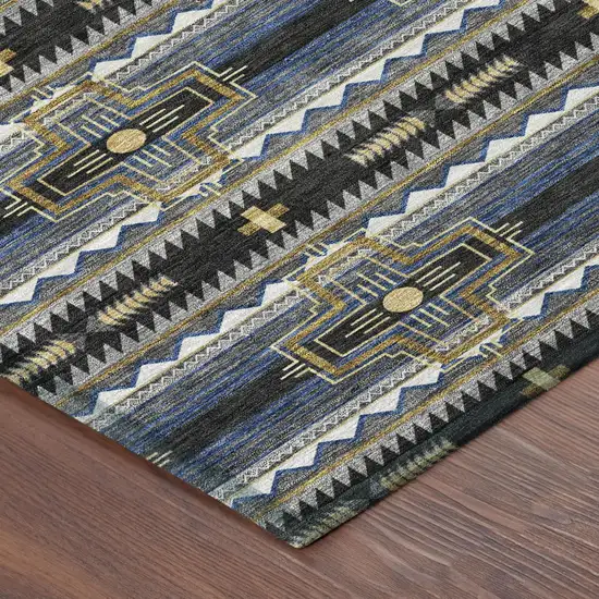 Black And Mauve Tribal Washable Indoor Outdoor Area Rug Photo 7