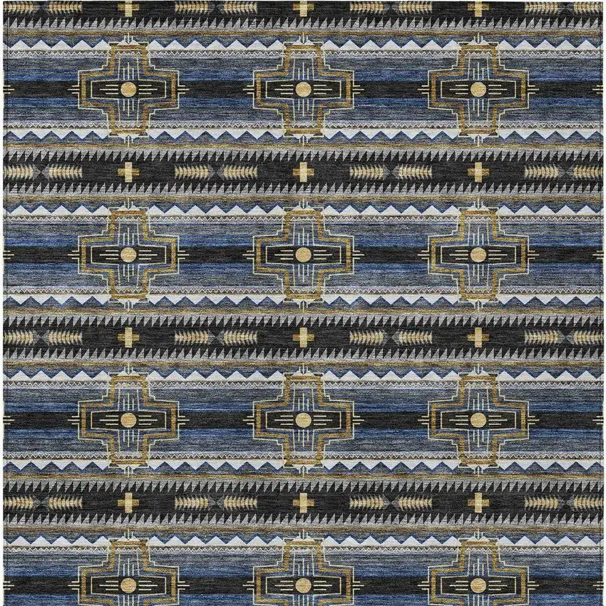 Black And Mauve Tribal Washable Indoor Outdoor Area Rug Photo 4