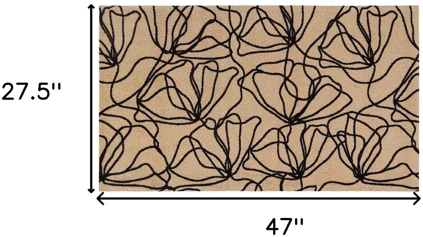 Black And Natural Floral Washable Area Rug With UV Protection Photo 5