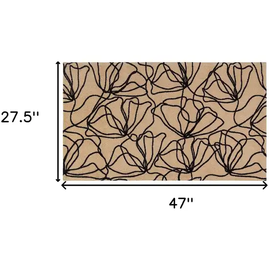 Black And Natural Floral Washable Area Rug With UV Protection Photo 5