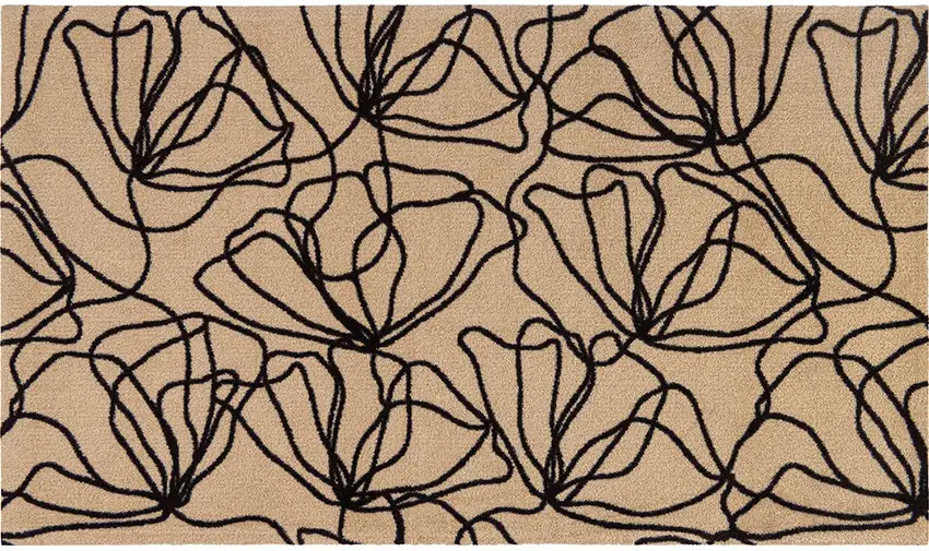 Black And Natural Floral Washable Area Rug With UV Protection Photo 3