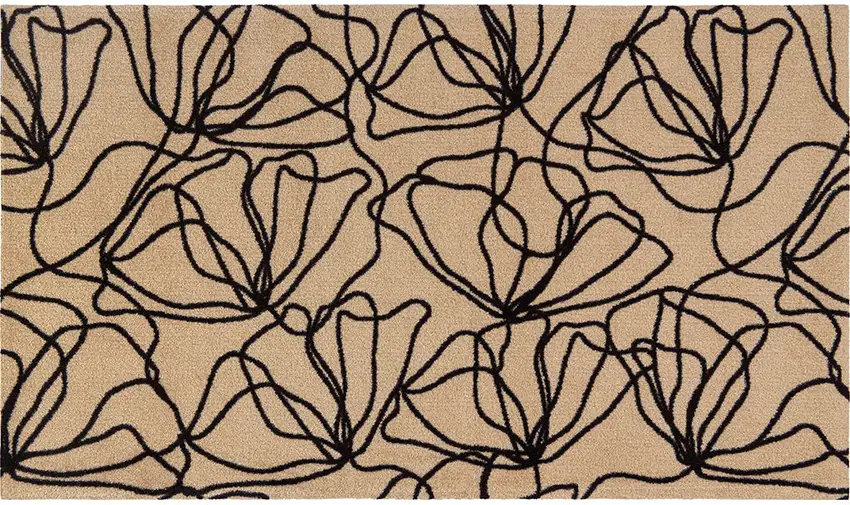 Black And Natural Floral Washable Area Rug With UV Protection Photo 1
