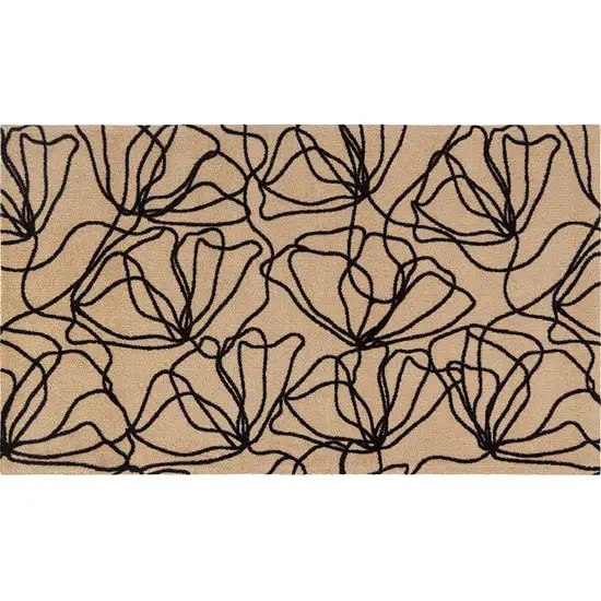 Black And Natural Floral Washable Area Rug With UV Protection Photo 1