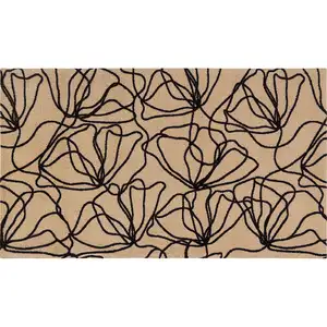 Photo of Black And Natural Floral Washable Area Rug With UV Protection
