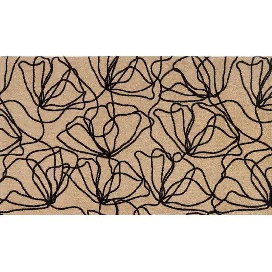 Black And Natural Floral Washable Area Rug With UV Protection Photo 4