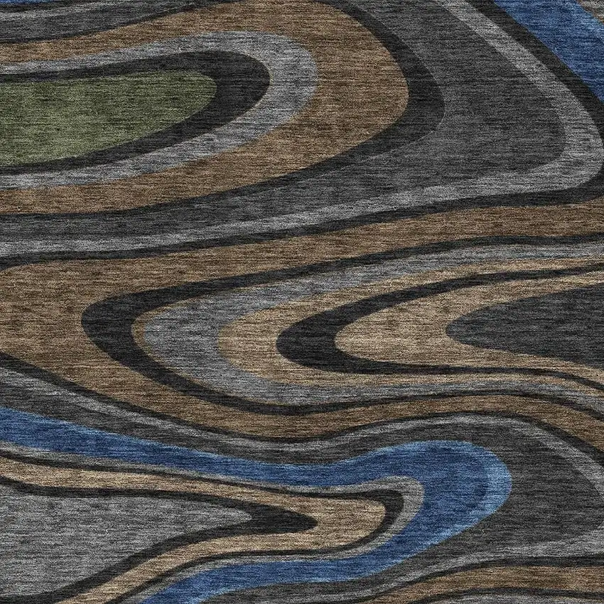 Black And Navy Blue Abstract Washable Indoor Outdoor Area Rug Photo 3