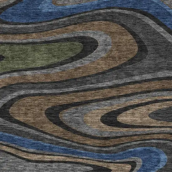 Black And Navy Blue Abstract Washable Indoor Outdoor Area Rug Photo 3