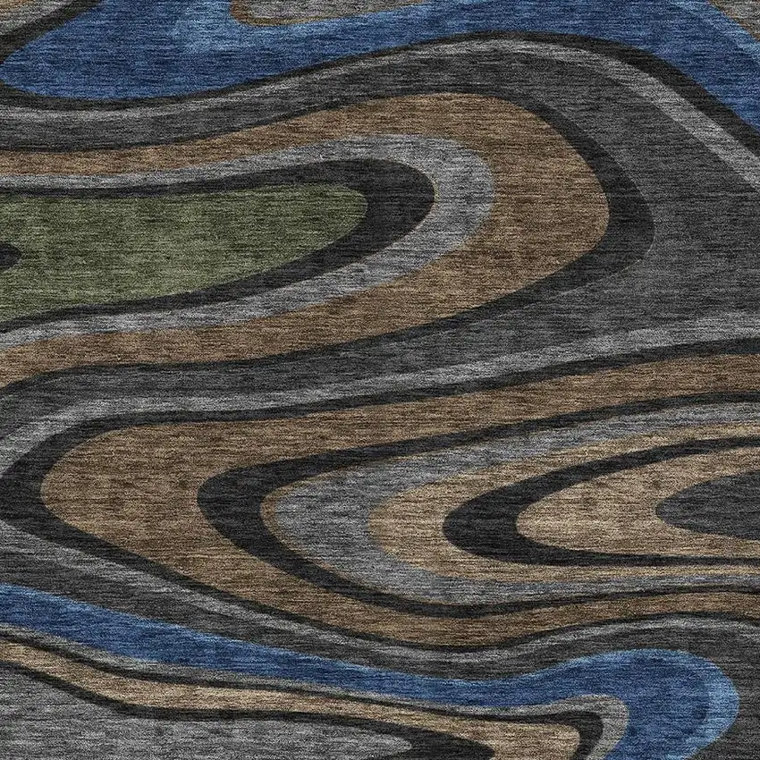 Black And Navy Blue Abstract Washable Indoor Outdoor Area Rug Photo 3