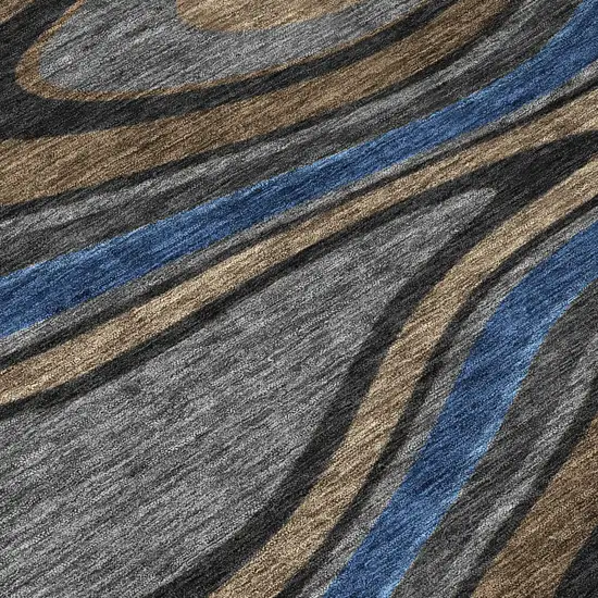 Black And Navy Blue Abstract Washable Indoor Outdoor Area Rug Photo 6