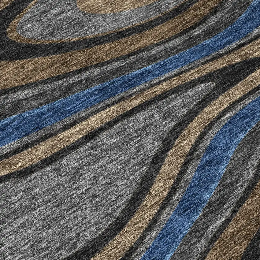 Black And Navy Blue Abstract Washable Indoor Outdoor Area Rug Photo 6