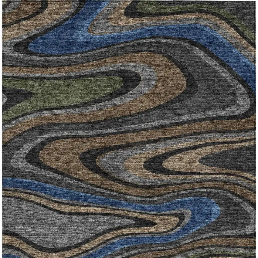 Black And Navy Blue Abstract Washable Indoor Outdoor Area Rug Photo 4