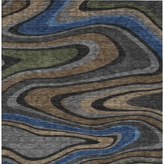 Black And Navy Blue Abstract Washable Indoor Outdoor Area Rug Photo 4