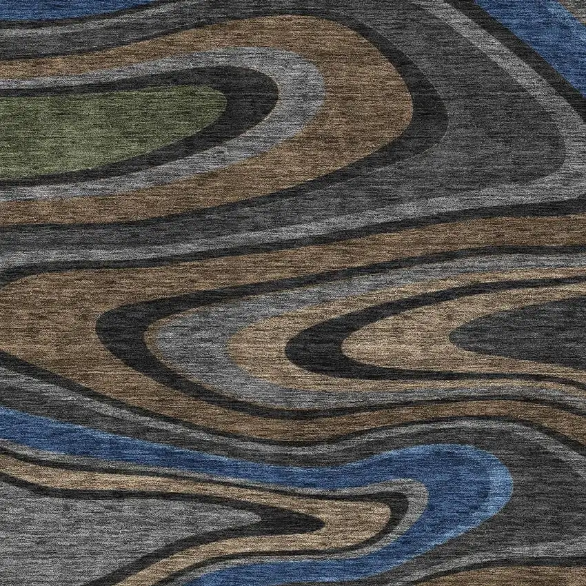 Black And Navy Blue Abstract Washable Indoor Outdoor Area Rug Photo 3