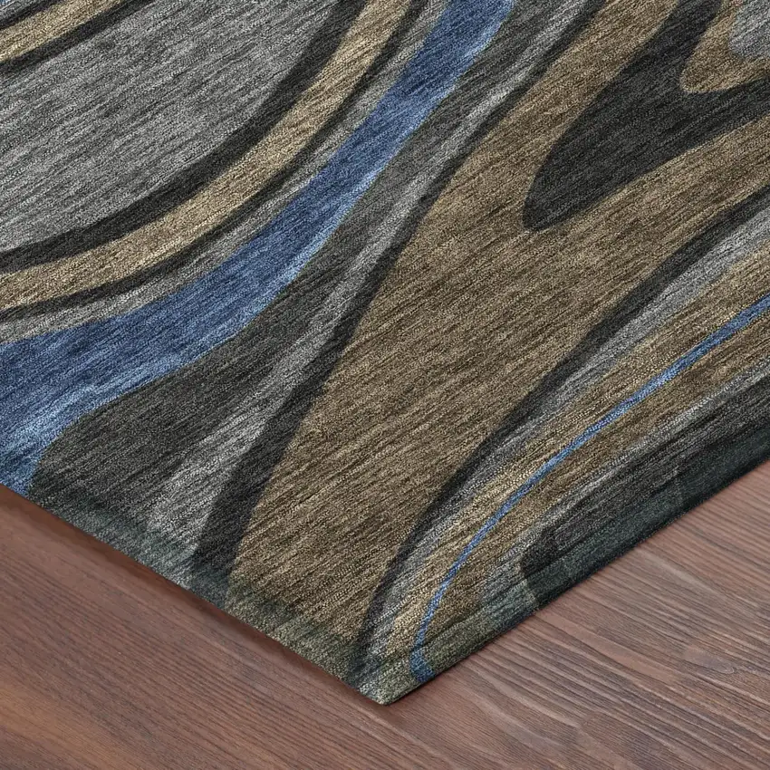 Black And Navy Blue Abstract Washable Indoor Outdoor Area Rug Photo 5