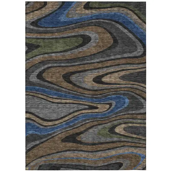 Black And Navy Blue Abstract Washable Indoor Outdoor Area Rug Photo 2