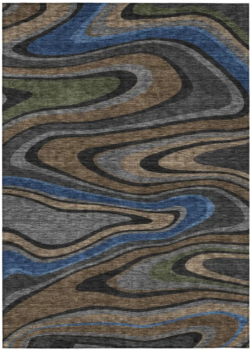 Black And Navy Blue Abstract Washable Indoor Outdoor Area Rug Photo 2