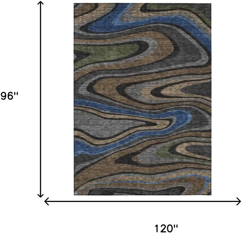Black And Navy Blue Abstract Washable Indoor Outdoor Area Rug Photo 7