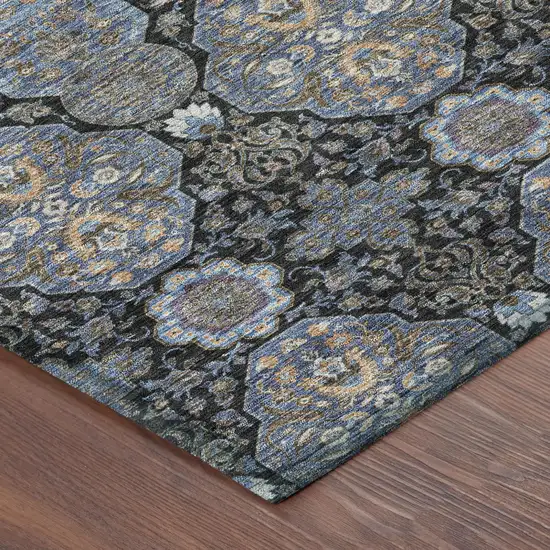 Black And Navy Blue Floral Washable Indoor Outdoor Area Rug Photo 5