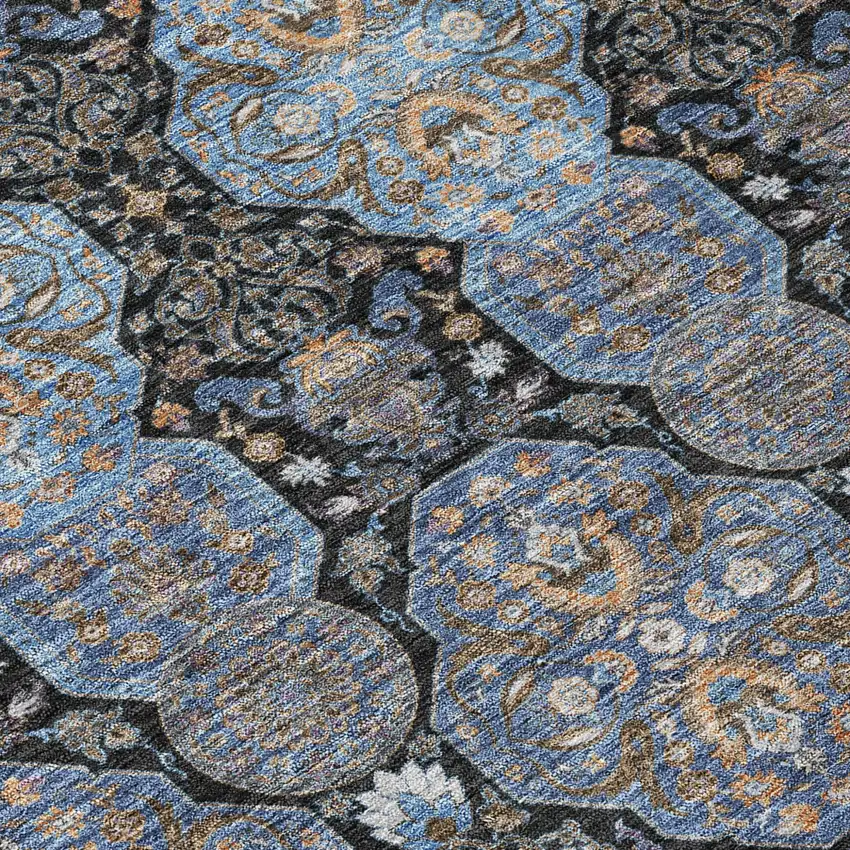 Black And Navy Blue Floral Washable Indoor Outdoor Area Rug Photo 6