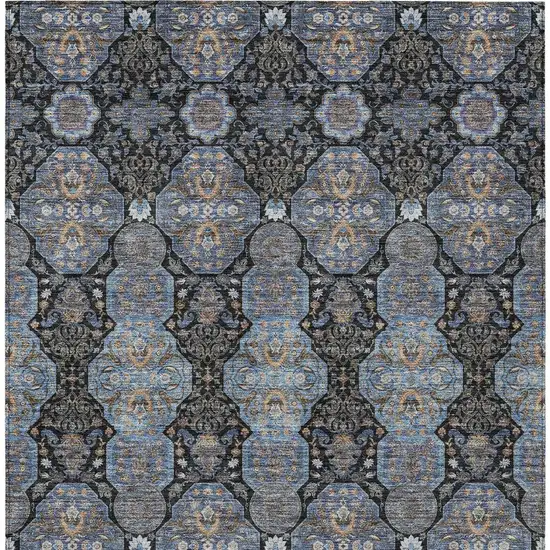 Black And Navy Blue Floral Washable Indoor Outdoor Area Rug Photo 4